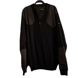 100% Wool Lined Sweater Men's XLT Brown 1/2  Zip Padded Elbow